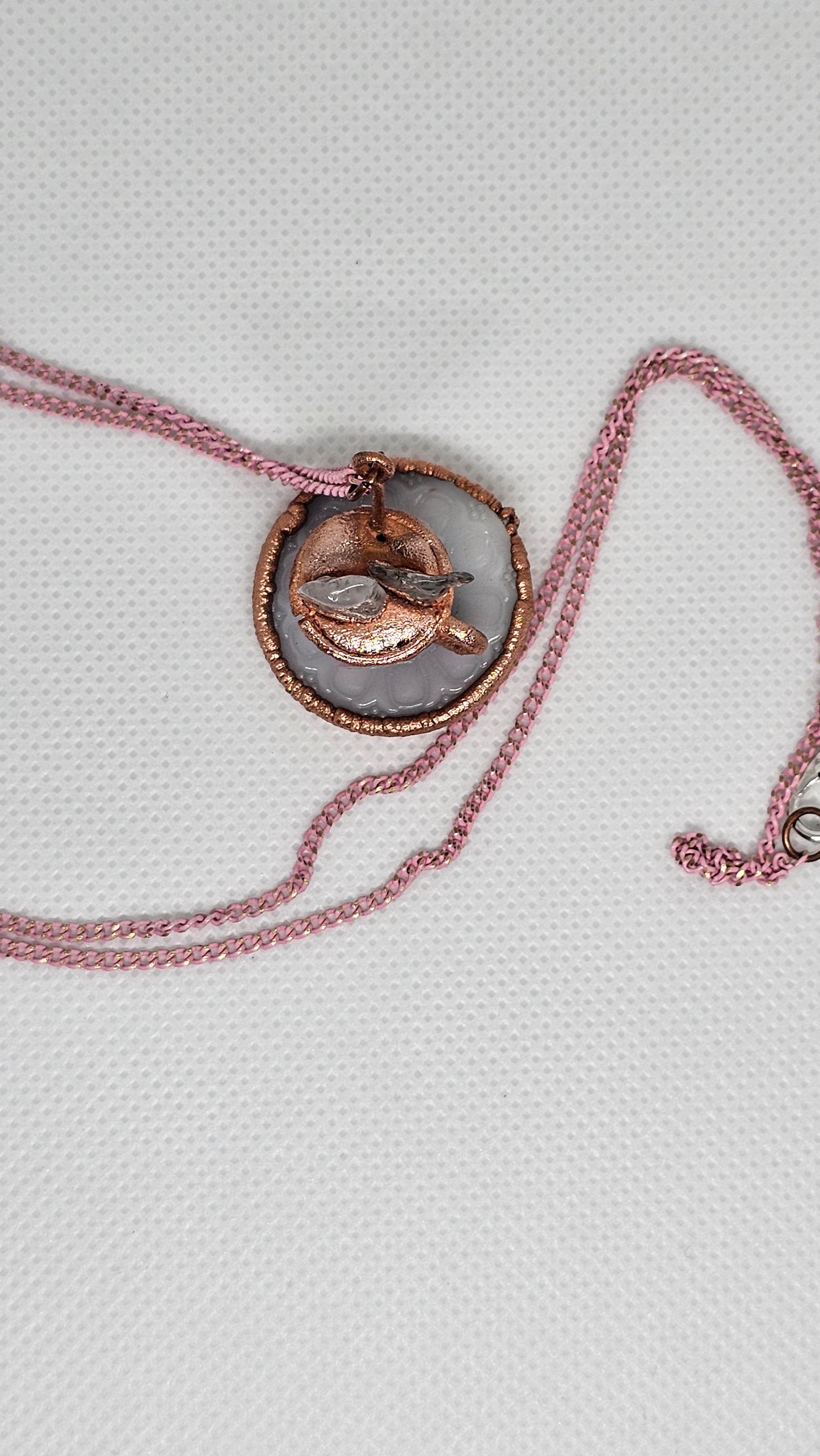 "Here for the Tea" Copper & Quartz Crystal Electroformed Teacup Pendant