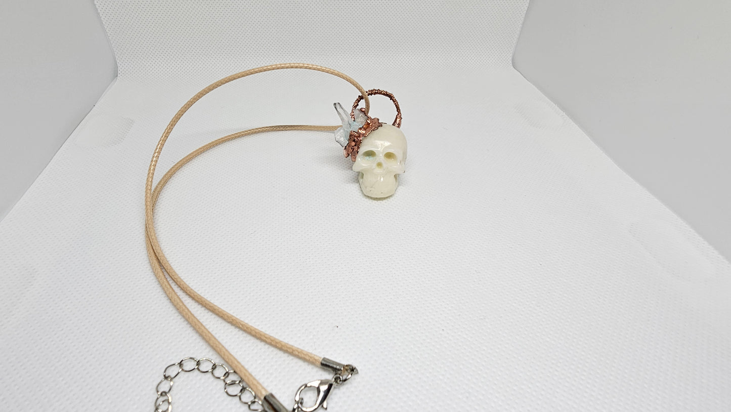 "Alchemist SKULLpture" Copper & Quartz Crystal Electroformed Skull Pendant