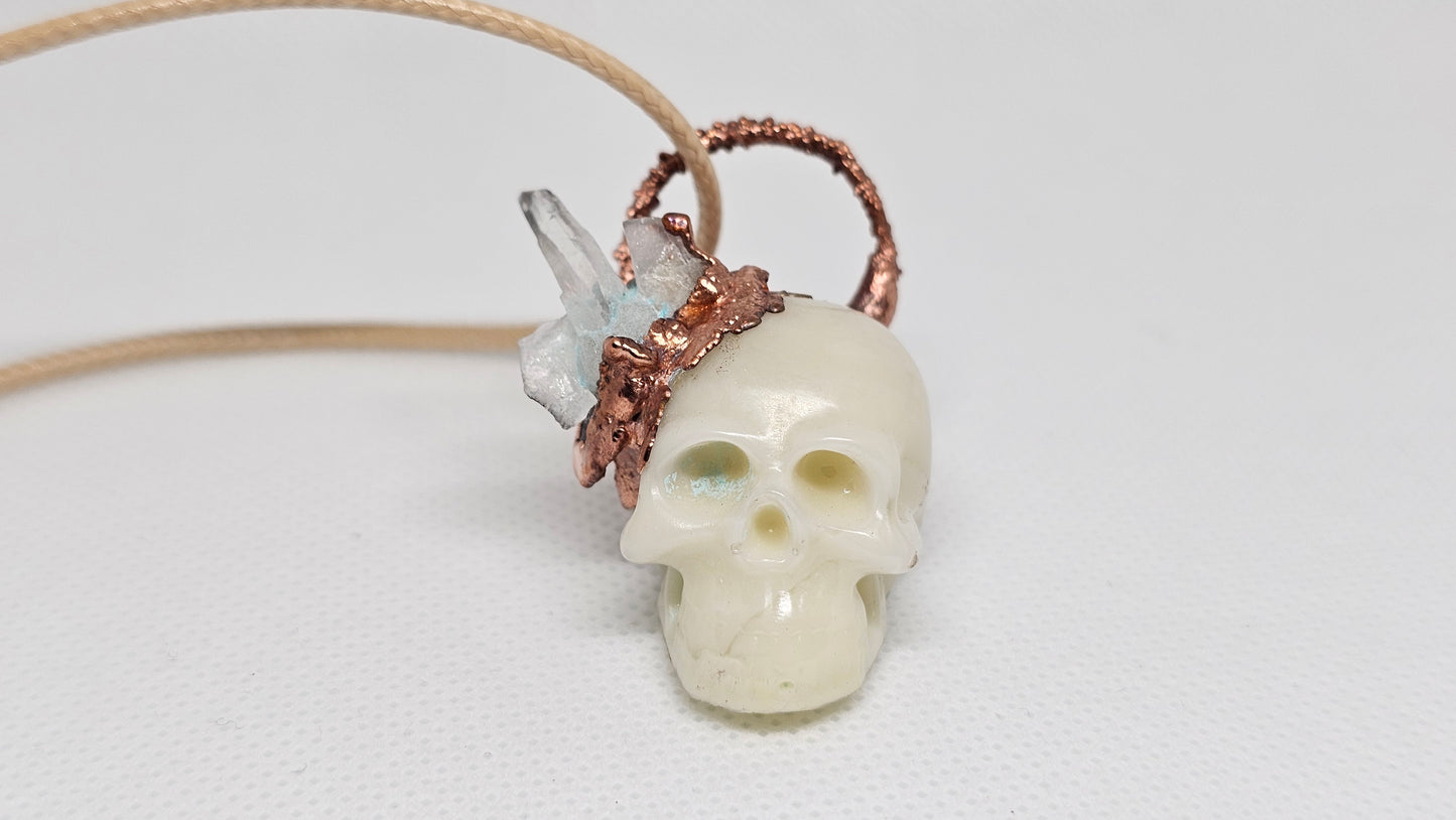 "Alchemist SKULLpture" Copper & Quartz Crystal Electroformed Skull Pendant