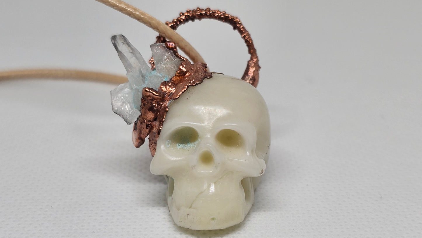 "Alchemist SKULLpture" Copper & Quartz Crystal Electroformed Skull Pendant