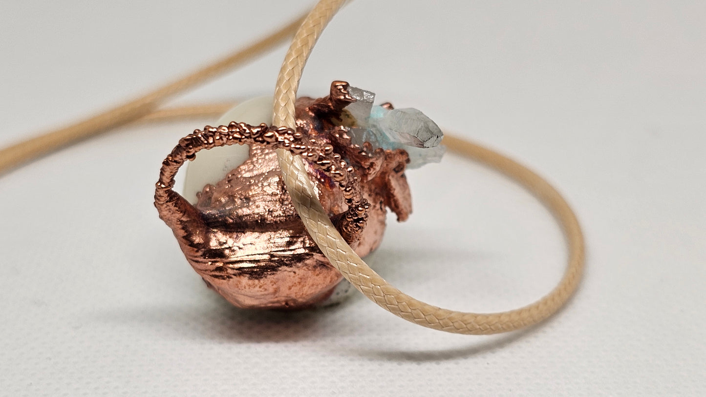 "Alchemist SKULLpture" Copper & Quartz Crystal Electroformed Skull Pendant