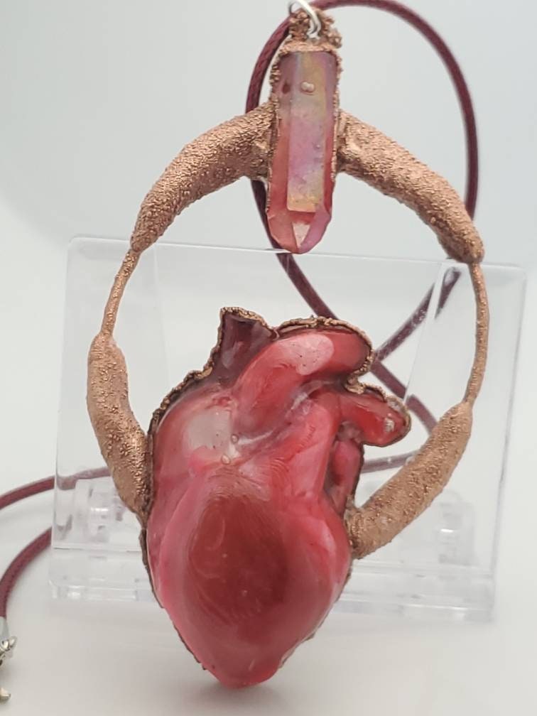 "You Have My Heart" Anatomical Heart & Aura Quartz Crystal Necklace
