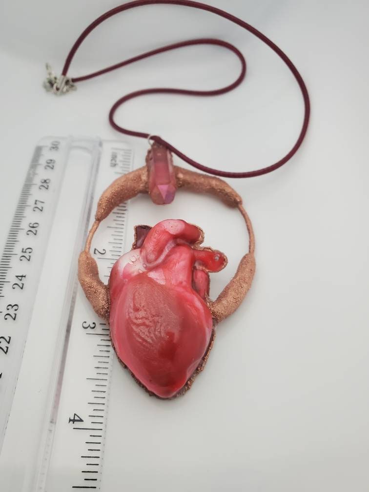 "You Have My Heart" Anatomical Heart & Aura Quartz Crystal Necklace