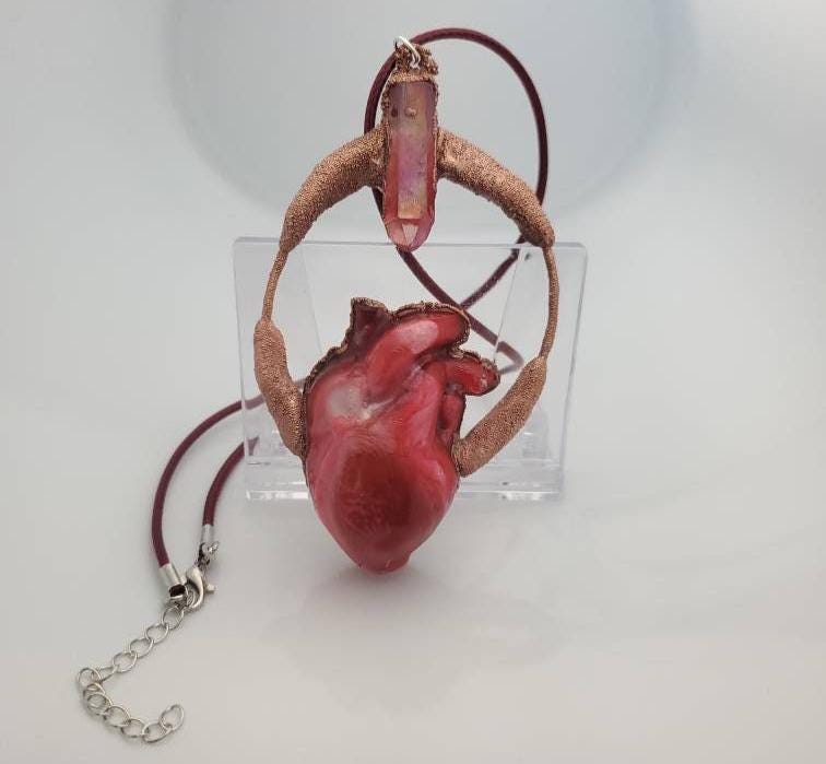 "You Have My Heart" Anatomical Heart & Aura Quartz Crystal Necklace