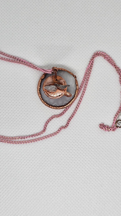 "Here for the Tea" Copper & Quartz Crystal Electroformed Teacup Pendant