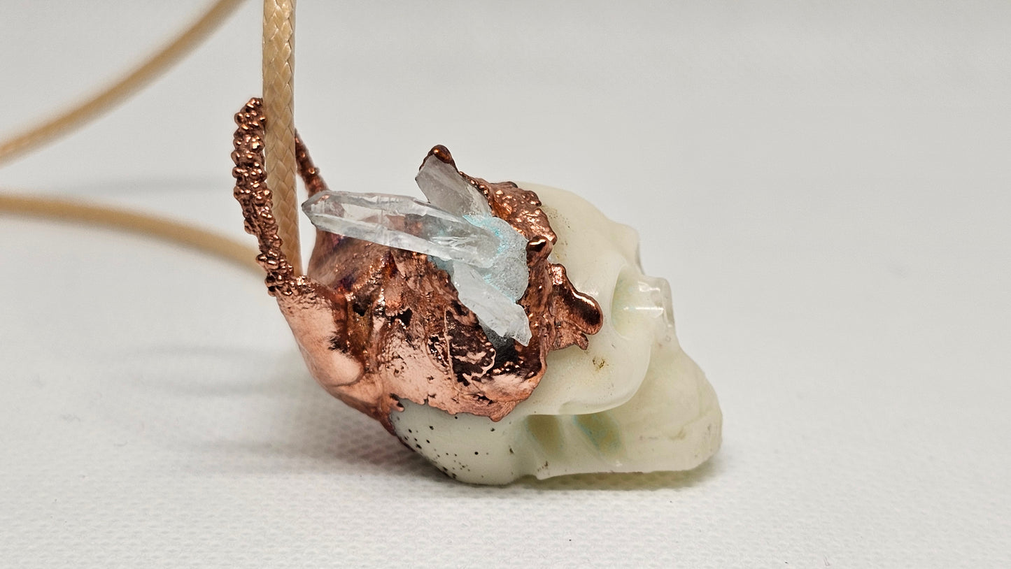 "Alchemist SKULLpture" Copper & Quartz Crystal Electroformed Skull Pendant