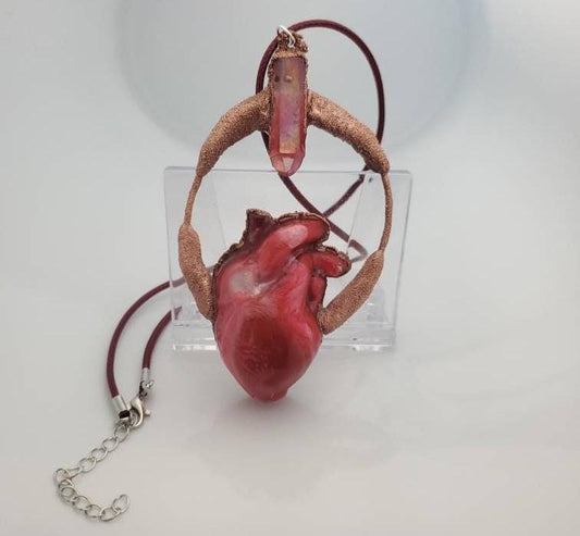 Love Lingers: Anatomical Heart & Aura Quartz Crystal Necklace