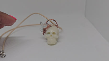 "Alchemist SKULLpture" Copper & Quartz Crystal Electroformed Skull Pendant